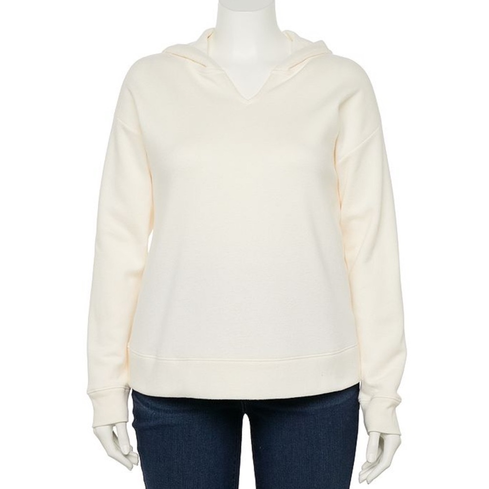 EVRI Women's Cream split Neck hoodie 2x plus cold weather lounge